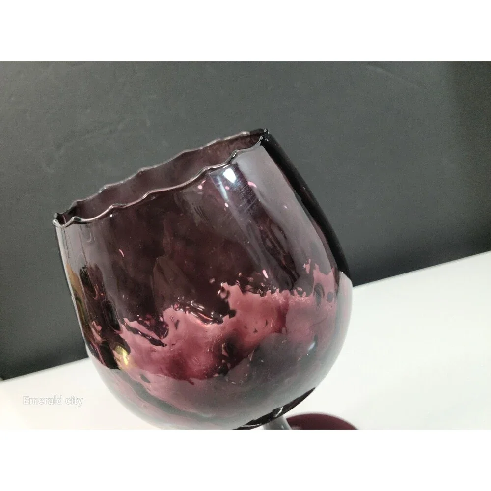 Vtg Empoli Brandy Snifter Amethyst Purple Diamond OPTIC Italy Art Glass Vase